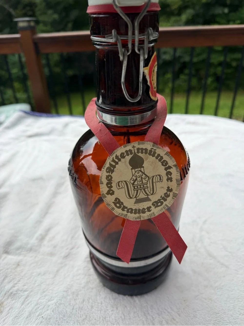 Vintage Altenmunster Brauer Bier German Beer Growler Bottle Amber Glass Handle2L